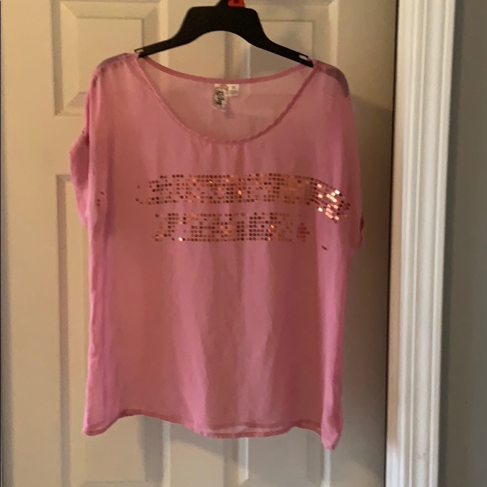 Pink sheer shirt with sequins. Size medium